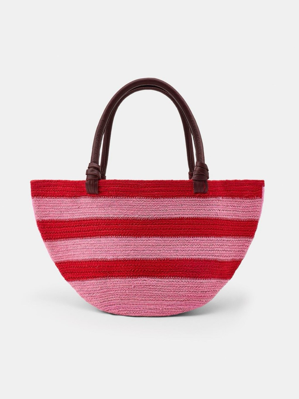 Zara Jute Striped Tote Bag In Pink And Red With Leather Handles. Brand New!